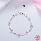 925 Sterling Silver Pink Crystal Bracelet for Women Gift Charm Jewelry