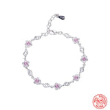 925 Sterling Silver Pink Crystal Bracelet for Women Gift Charm Jewelry