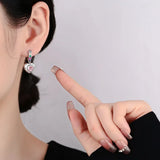925 Silver Pink Crystal Heart Hoop Earrings for Women