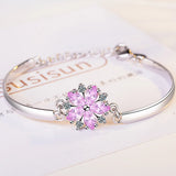 925 Sterling Silver Pink Crystal Zirconia Cherry Blossom Flower Bracelet