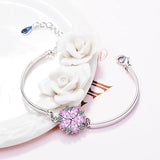 925 Sterling Silver Pink Crystal Zirconia Cherry Blossom Flower Bracelet