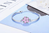 925 Sterling Silver Pink Crystal Zirconia Cherry Blossom Flower Bracelet