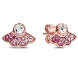 925 Silver Pink Fan Pave Double Snake Chain Hoop Earrings With Crystal