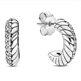 925 Silver Pink Fan Pave Double Snake Chain Hoop Earrings With Crystal