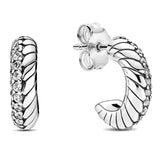 925 Silver Pink Fan Pave Double Snake Chain Hoop Earrings With Crystal