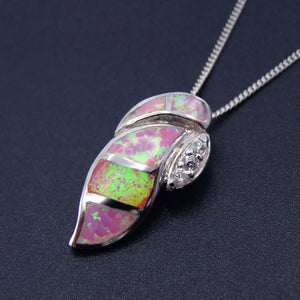 925 Silver Pink Fire Opal Conch Pendant Necklace for Gift