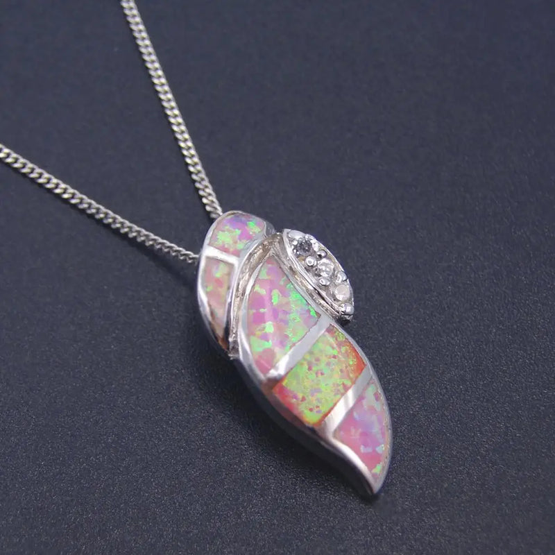 925 Silver Pink Fire Opal Conch Pendant Necklace for Gift