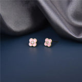 925 Silver Pink Four-leaf Clover Earrings Women Suit Jewelry