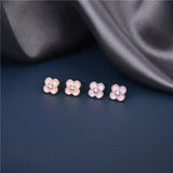 925 Silver Pink Four-leaf Clover Earrings Women Suit Jewelry