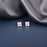 925 Silver Pink Four-leaf Clover Earrings Women Suit Jewelry