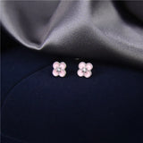 925 Silver Pink Four-leaf Clover Earrings Women Suit Jewelry