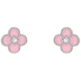 925 Silver Pink Four-leaf Clover Earrings Women Suit Jewelry