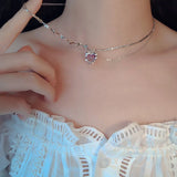 925 Silver Pink Heart Choker Necklace for Women Fine Jewelry