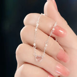 925 Silver Pink Love Pearl Necklace Sweet Clavicle Chain Jewelry