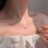 925 Silver Pink Love Pearl Necklace Sweet Clavicle Chain Jewelry