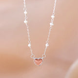 925 Silver Pink Love Pearl Necklace Sweet Clavicle Chain Jewelry