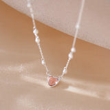 925 Silver Pink Love Pearl Necklace Sweet Clavicle Chain Jewelry