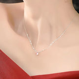 925 Silver Pink Love Pearl Necklace Sweet Clavicle Chain Jewelry