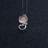 925 Silver Pink Moon Cat Pendant Necklace for Women Gift