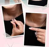 925 Silver Pink Moon Cat Pendant Necklace for Women Gift