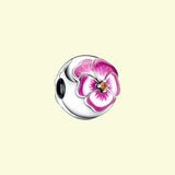 925 Silver Pink Pansy Flower Charm Beads for Bracelets