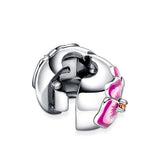 925 Silver Pink Pansy Flower Charm Beads for Bracelets