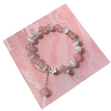 925 Silver Pink Peach Blossom Strawberry Opal Tassel Bracelet Charm