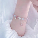 925 Silver Pink Peach Blossom Strawberry Opal Tassel Bracelet Charm