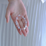 925 Silver Pink Peach Blossom Strawberry Opal Tassel Bracelet Charm