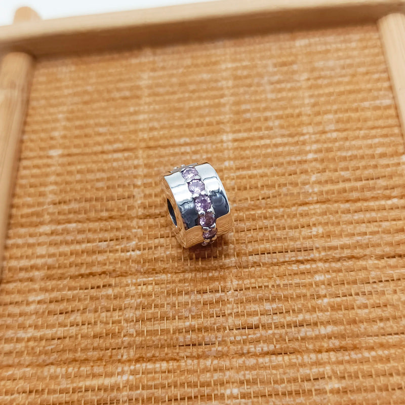 925 Silver Pink Sparkling Row Clip Charm High Jewelry