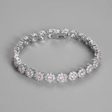 925 Silver Pink Zircon Tennis Bracelet CZ Crystal Wedding Jewelry