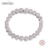 925 Silver Pink Zircon Tennis Bracelet CZ Crystal Wedding Jewelry