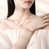 925 Silver Pink Zircon Flowers Necklace Women Rose Plating Fine Jewelry