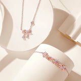 925 Silver Pink Zircon Flowers Necklace Women Rose Plating Fine Jewelry