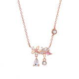 925 Silver Pink Zircon Flowers Necklace Women Rose Plating Fine Jewelry