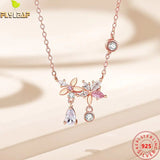925 Silver Pink Zircon Flowers Necklace Women Rose Plating Fine Jewelry