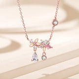 925 Silver Pink Zircon Flowers Necklace Women Rose Plating Fine Jewelry