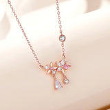 925 Silver Pink Zircon Flowers Necklace Women Rose Plating Fine Jewelry