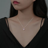 925 Silver Pink Zircon Heart Pendant Necklace Romantic Jewelry Gift