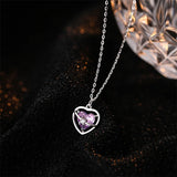 925 Silver Pink Zircon Heart Pendant Necklace Romantic Jewelry Gift