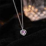925 Silver Pink Zircon Heart Pendant Necklace Romantic Jewelry Gift