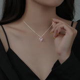 925 Silver Pink Zircon Heart Pendant Necklace Romantic Jewelry Gift