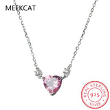 925 Silver Pink Zircon Heart Necklace Womens Clavicle Chain