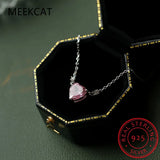 925 Silver Pink Zircon Heart Necklace Womens Clavicle Chain