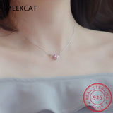 925 Silver Pink Zircon Heart Necklace Womens Clavicle Chain