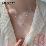 925 Silver Pink Zircon Heart Necklace Womens Clavicle Chain