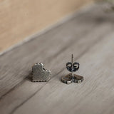925 Silver Pixel Heart Stud Earrings Punk Wedding Jewelry