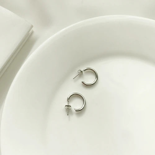 925 Sterling Silver Half Round Hoop Earrings Women Jewelry Gift