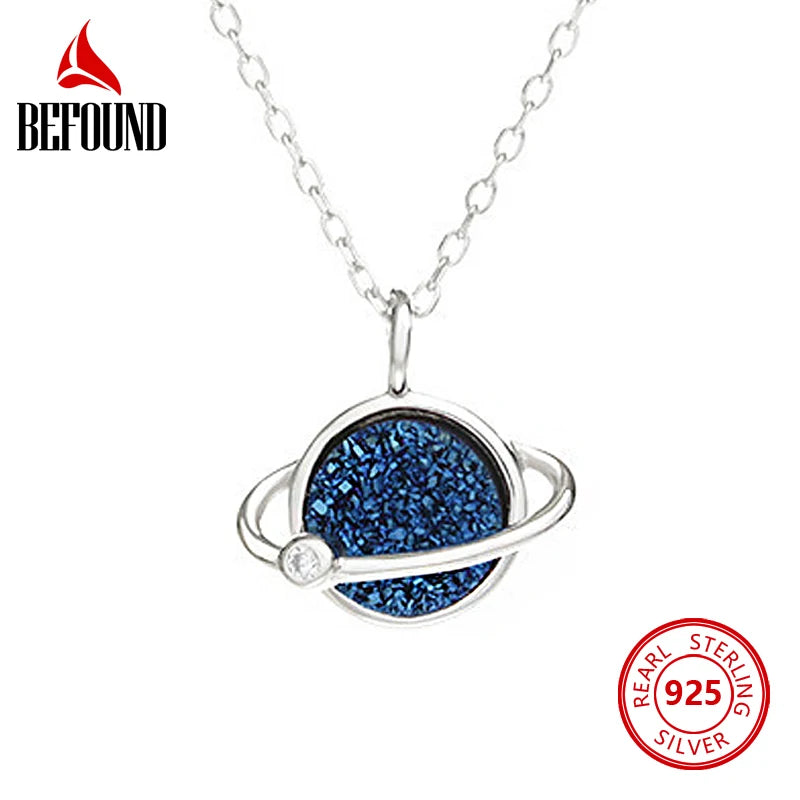 925 Silver Planet Necklace Zircon Inlaid Cluster Pendant Girl Jewelry