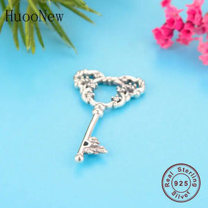925 Silver Plant Mickey Key Zirconia Bead Charm Bracelet Necklace Berloque